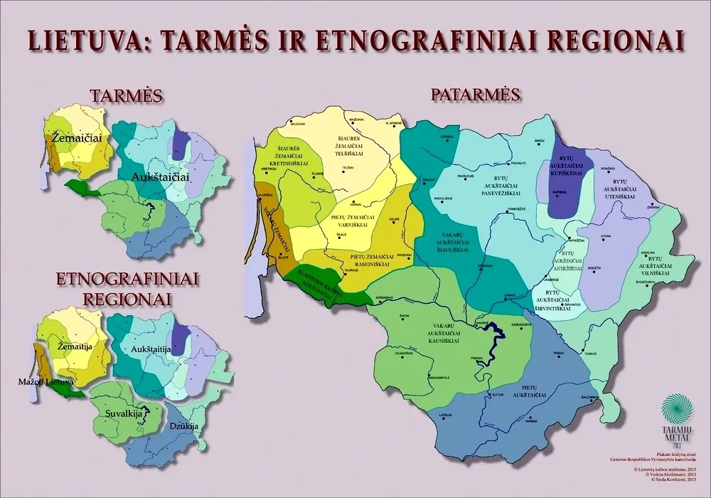 Lietuva. Tarmės ir etnografiniai regionai. Žemėlapis