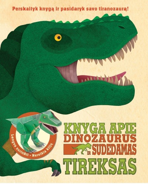 Knyga apie dinozaurus ir sudedamas Tireksas
