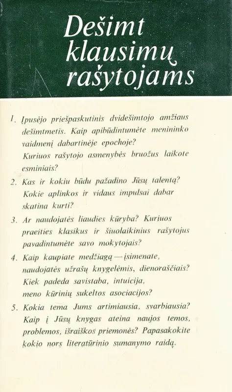 Dešimt klausimų rašytojams
