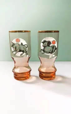 Vintažinės zodiako ženklų stiklinės, 400ml, 2vnt. Jautis, Avinas