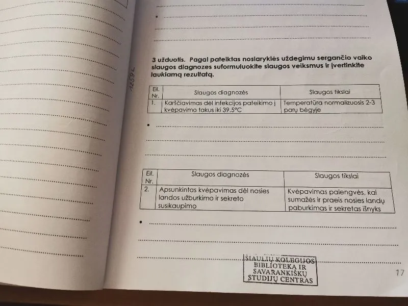 Vaikų slauga: teorijos ir praktikos užduotys